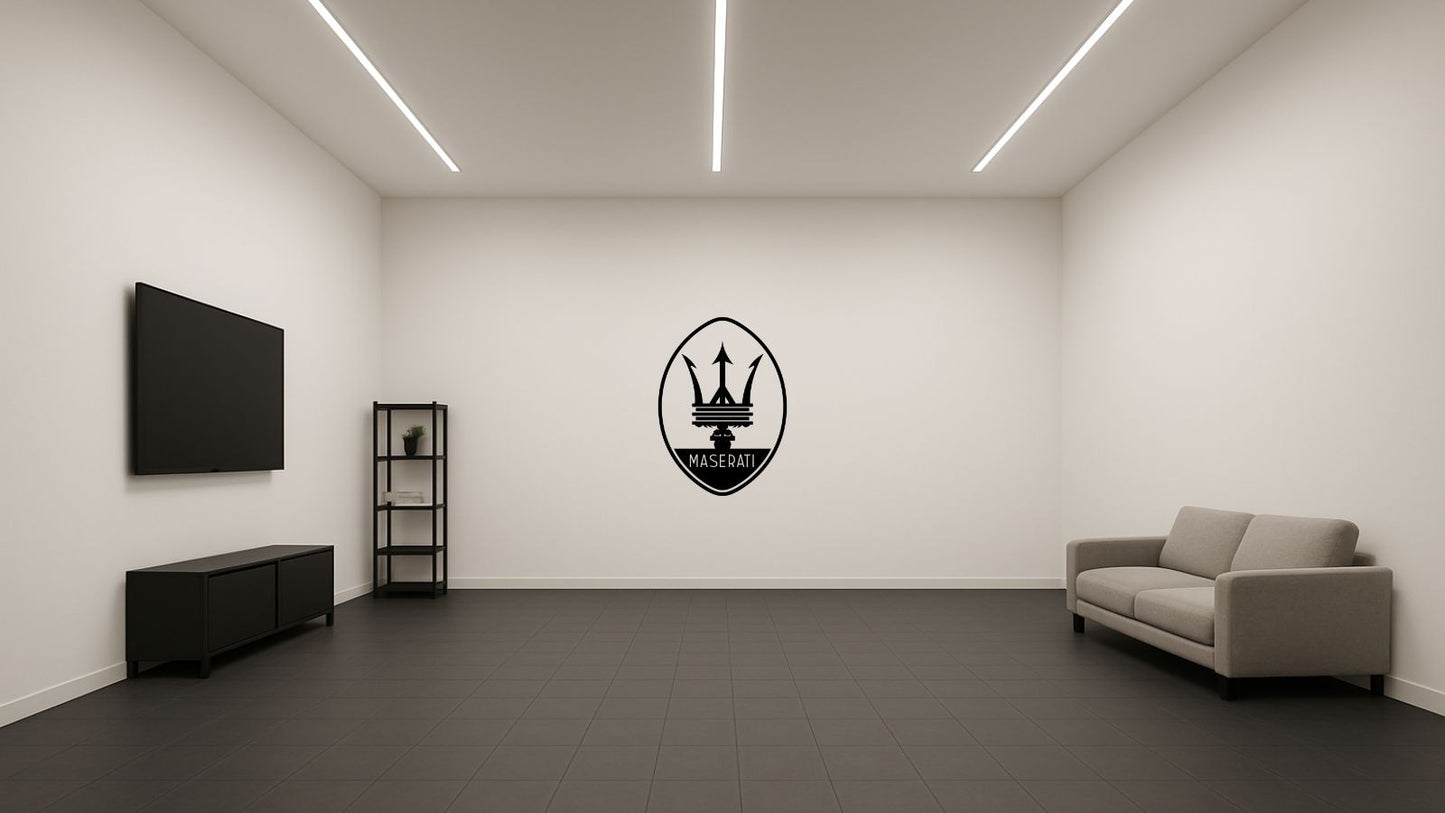 Logo Maserati – Découpe murale en acier